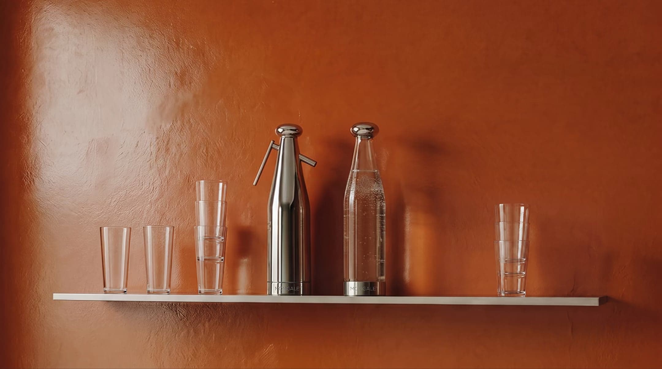 Mongalet siphon and bottle on a shelf